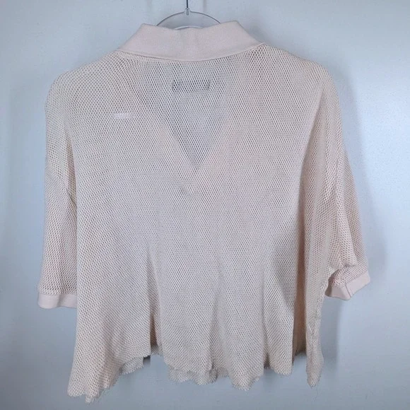 UA Standard Cloth Cream Open Knit Cropped Polo Short Sleeve V-Neck Shirt Beige - Picture 6 of 6